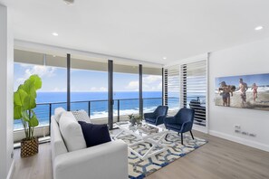 Superior Apartment, 2 Bedrooms, Ocean View - Tower 1 | Living area | 1-inch flat-screen TV with satellite channels, TV - The Oracle Resort Broadbeach - GCLR (Broadbeach)