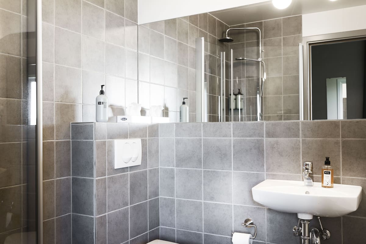 superior double room, mountain view | bathroom | shower, free toiletries, hair dryer, towels