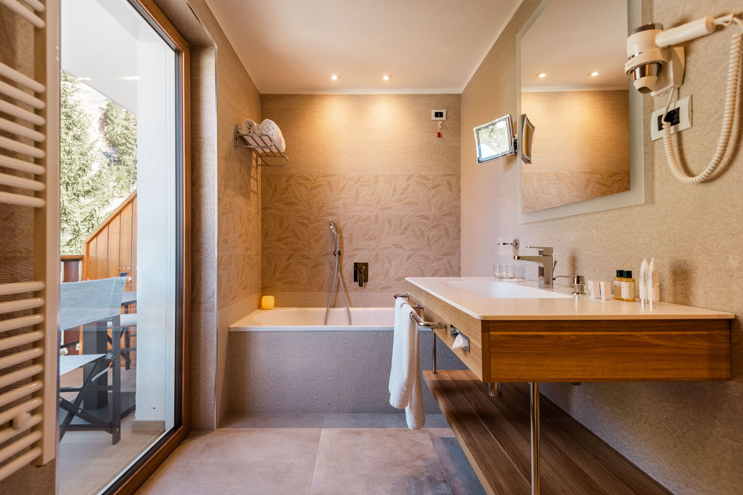 free toiletries, hair dryer, bathrobes, towels