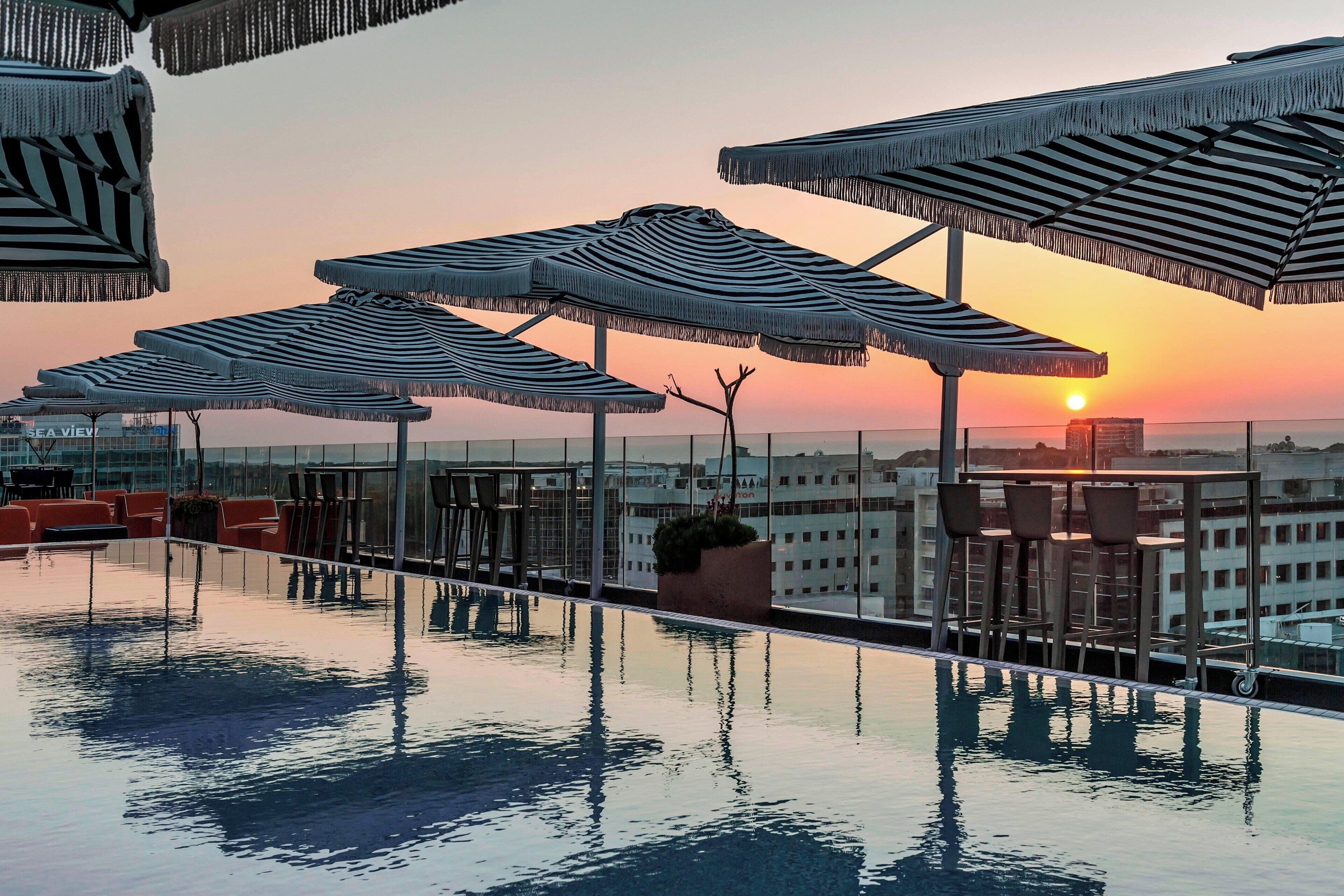 Outdoor pool, pool umbrellas