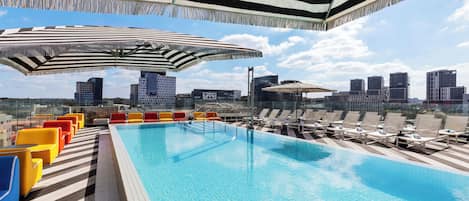 Outdoor pool, pool umbrellas