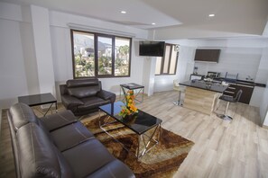 Basic Apartment, 1 King Bed | Living room | Flat-screen TV