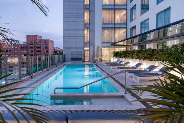 Outdoor pool, sun loungers