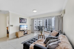 Apartment, 2 Bedrooms, City View | Living room | 55-inch flat-screen TV with digital channels, TV - Phoenician Resort Broadbeach - GCLR (Broadbeach)