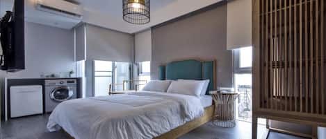 Down comforters, blackout drapes, free WiFi, bed sheets