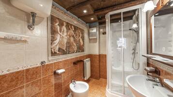 Shower, free toiletries, hair dryer, bathrobes
