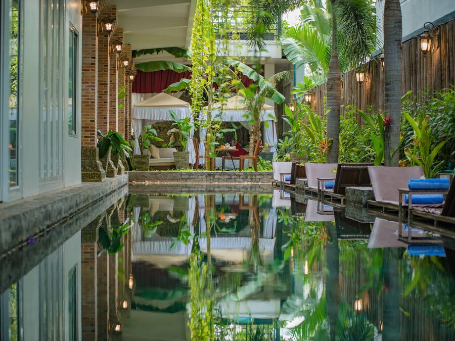 Outdoor pool, sun loungers