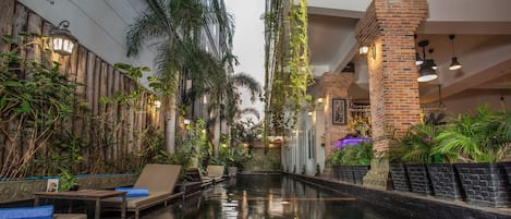 Outdoor pool, sun loungers