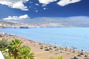 Private beach, sun loungers, beach umbrellas