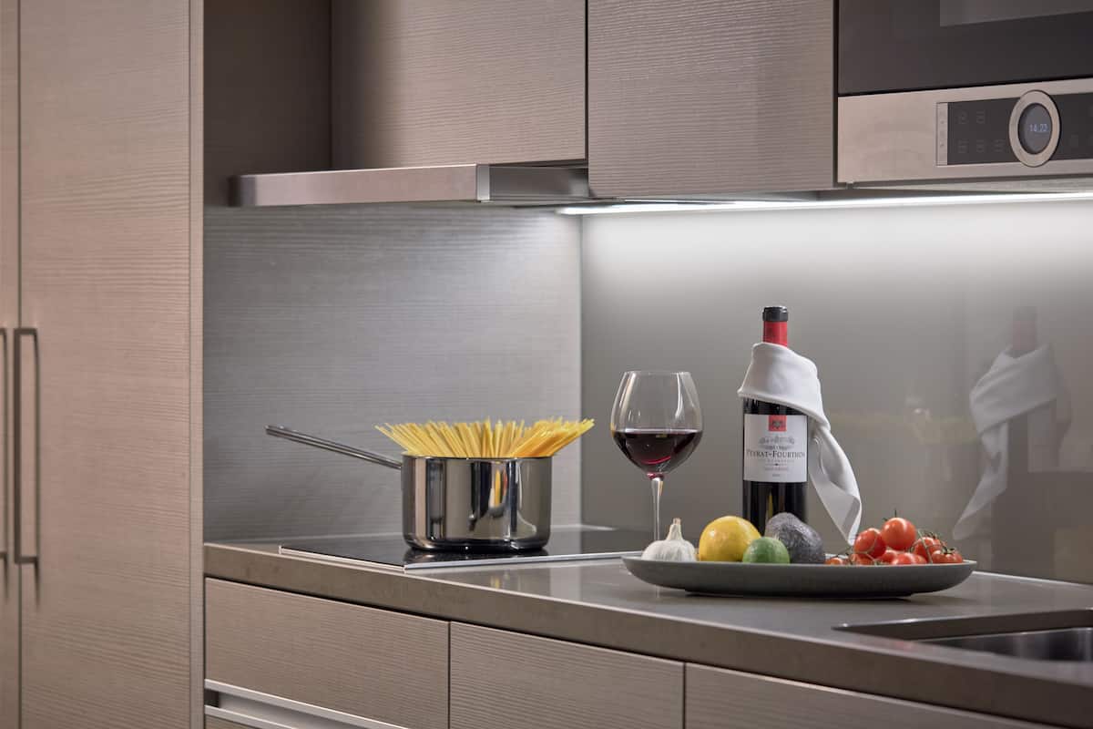 full-sized fridge, coffee/tea maker, electric kettle