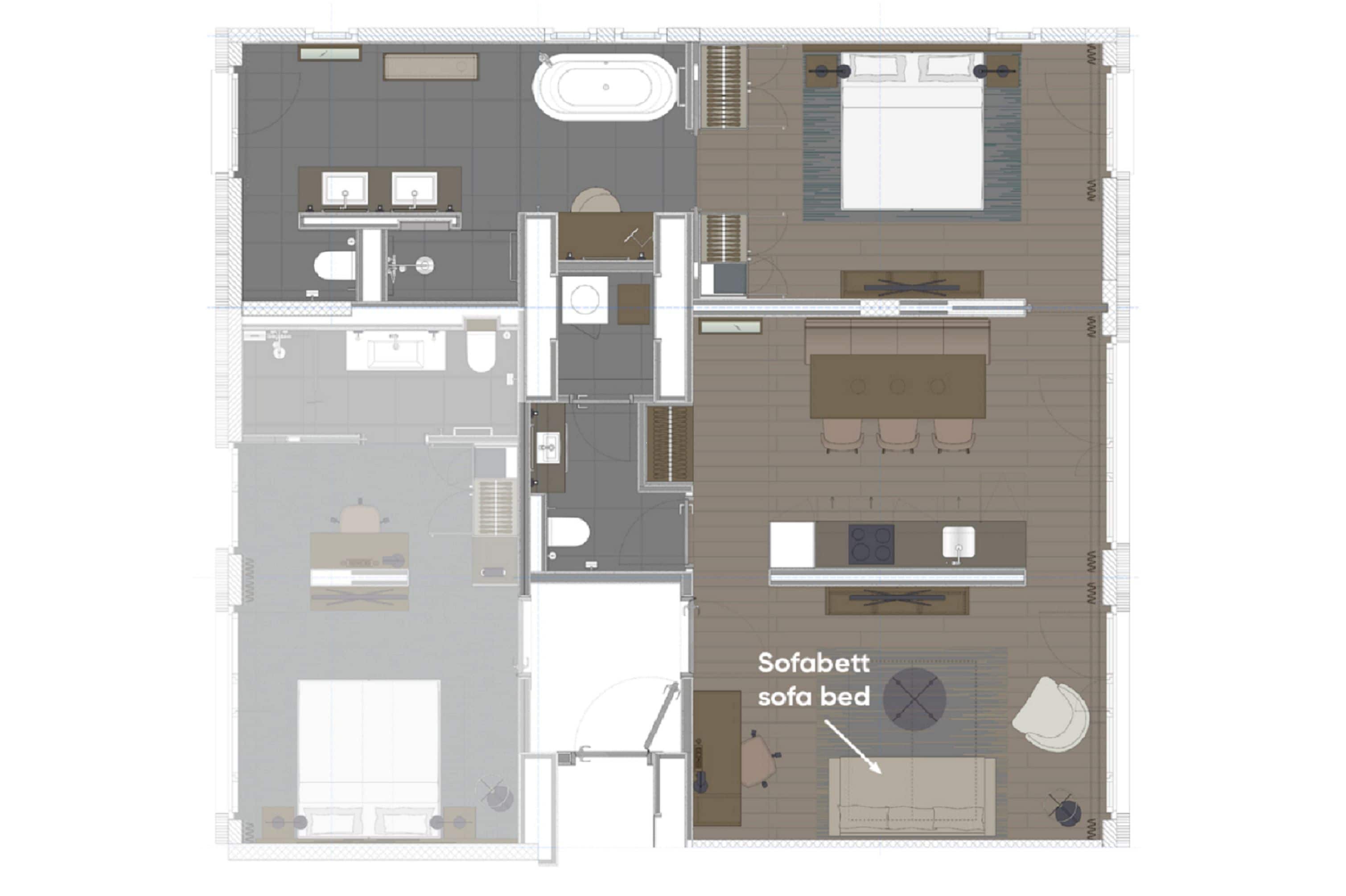 rooftop suite with kitchen | hypo-allergenic bedding, in-room safe, desk, laptop workspace
