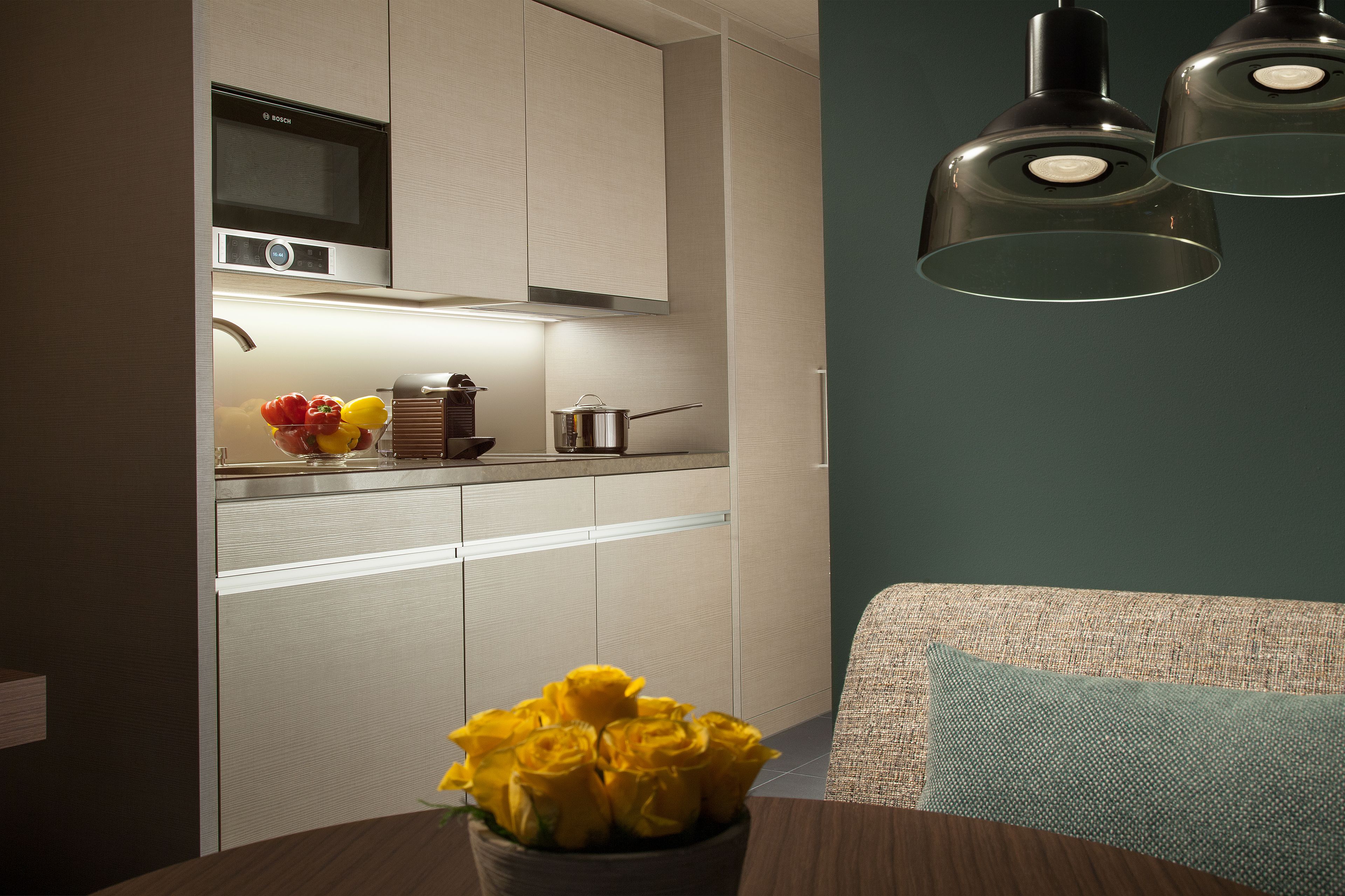 studio suite with kitchenette | private kitchenette | full-sized fridge, coffee/tea maker, electric kettle