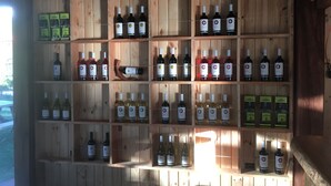 A wooden wine rack with multiple shelves holding various bottles of wine. - Los Quenes River Lodge (Romeral)