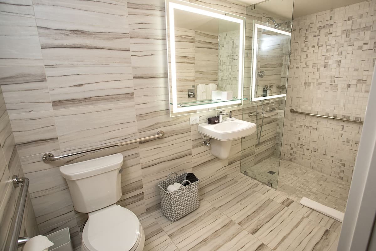 shower, free toiletries, hair dryer, bathrobes