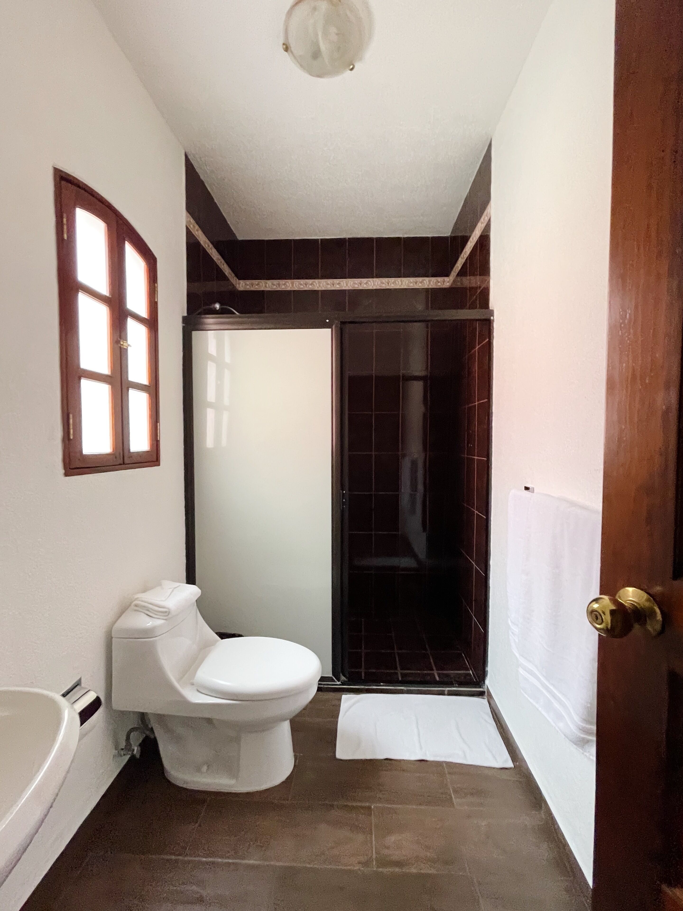 shower, rainfall showerhead, free toiletries, hair dryer