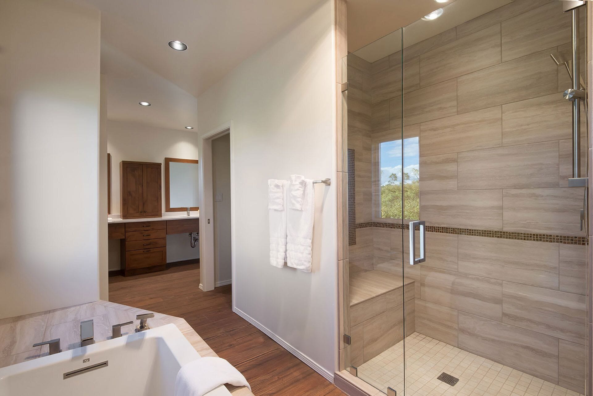 Shower, hair dryer, shampoo