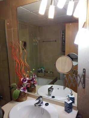 Ensemble douche/baignoire, sèche-cheveux, bidet, serviettes fournies