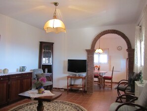 Smart TV, DVD player, books, video library