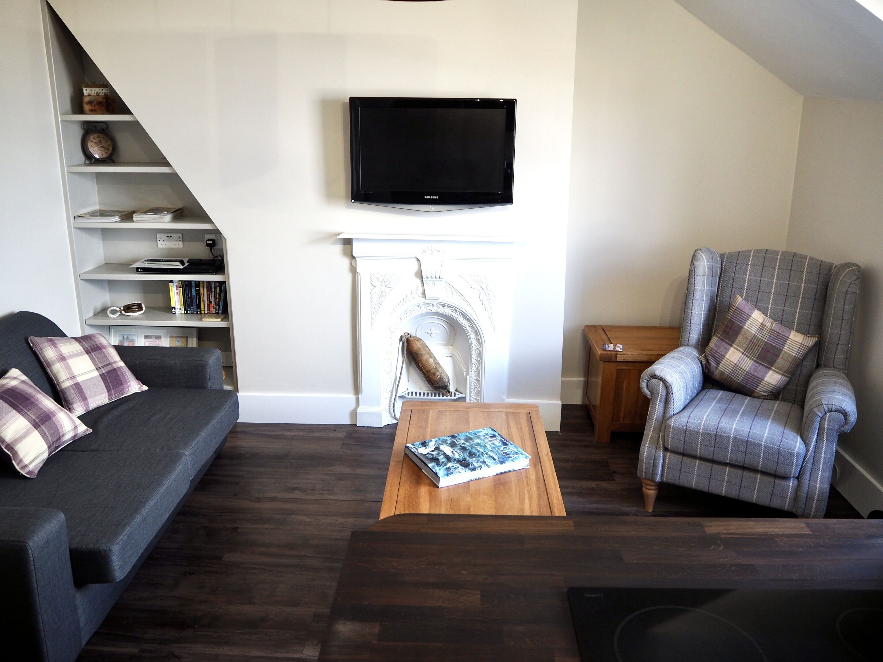 Smart TV, DVD player, books, video library