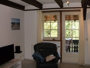 Télévision, lecteur de DVD, livres, chaîne hi-fi