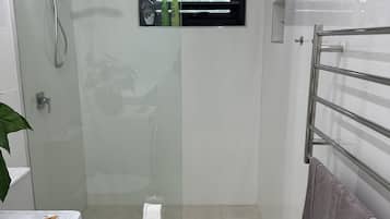 Shower, free toiletries, hair dryer, slippers