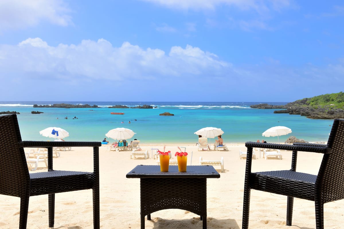 beach nearby, white sand