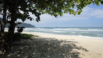 Perto da praia, guarda-sóis
