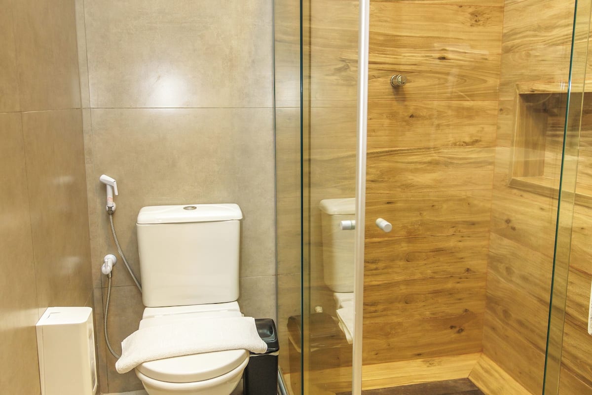 shower, rainfall showerhead, free toiletries, hair dryer