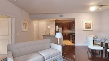 32-inch flat-screen TV with cable channels, TV, DVD player