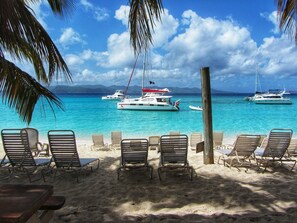 On the beach, sun loungers, beach towels - Picture Perfect!   Amazing Beachfront Condo with Spectacular Panoramic Views (St.Thomas)
