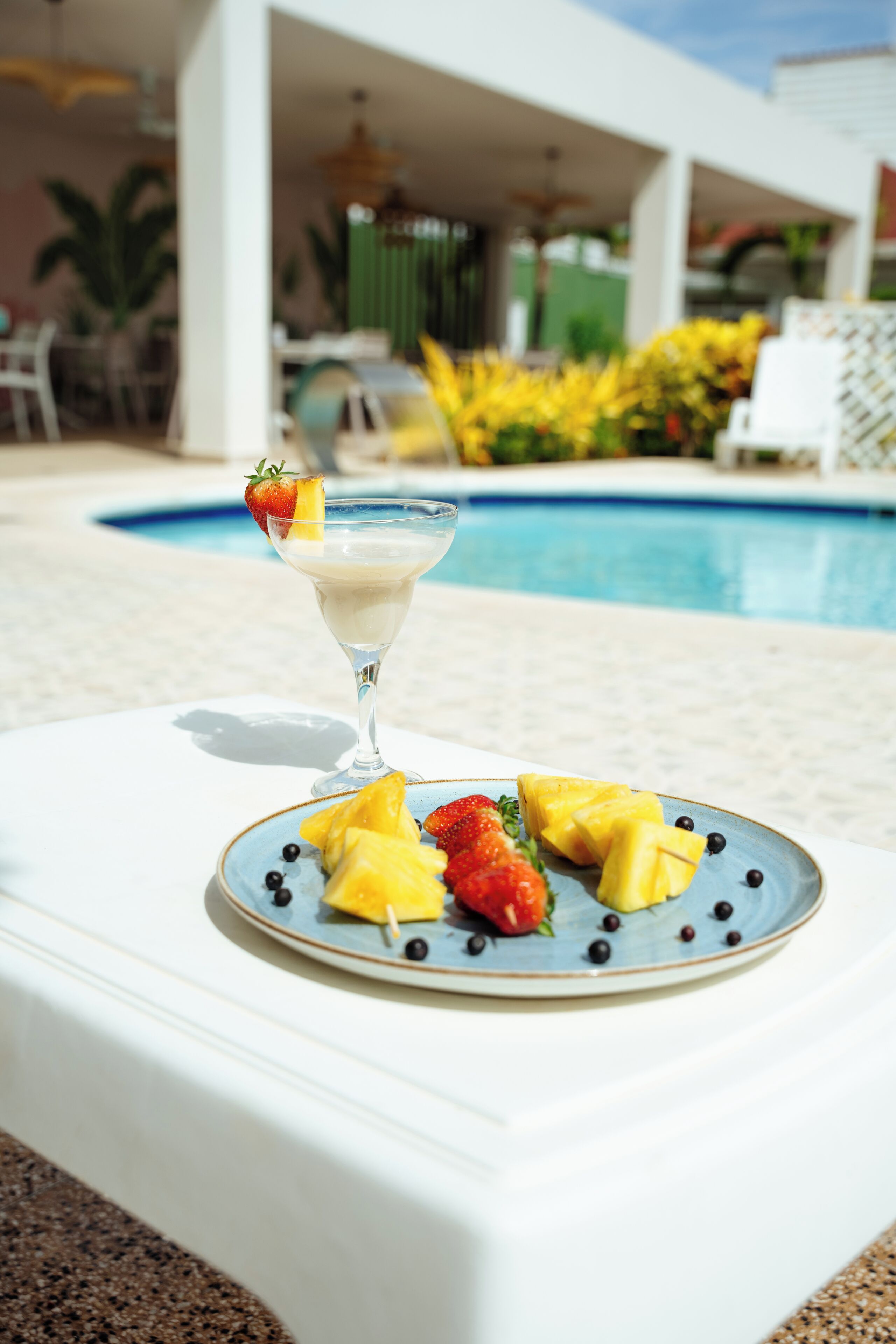 outdoor pool, pool umbrellas, pool loungers