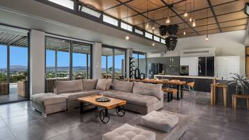 Smart TV, fireplace, video games, DVD player