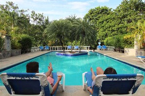 Outdoor pool, open 8 AM to 8:00 PM, sun loungers