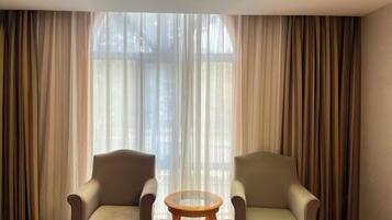Desk, blackout drapes, iron/ironing board, rollaway beds