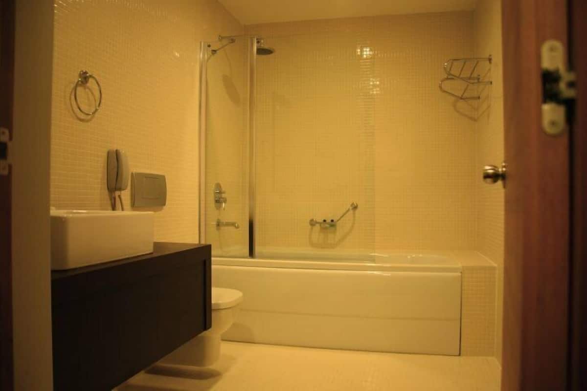 free toiletries, hair dryer, towels