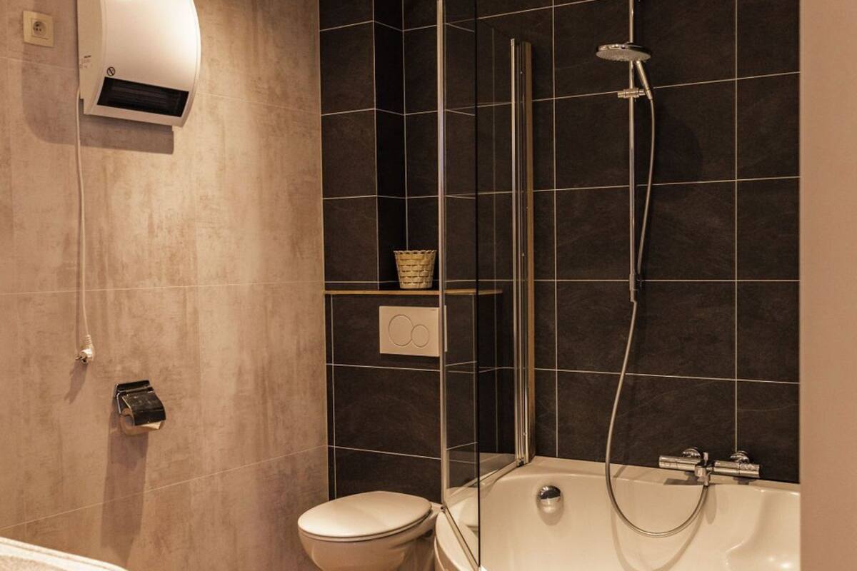 shower, free toiletries, hair dryer, towels