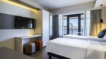 In-room safe, desk, laptop workspace, blackout drapes