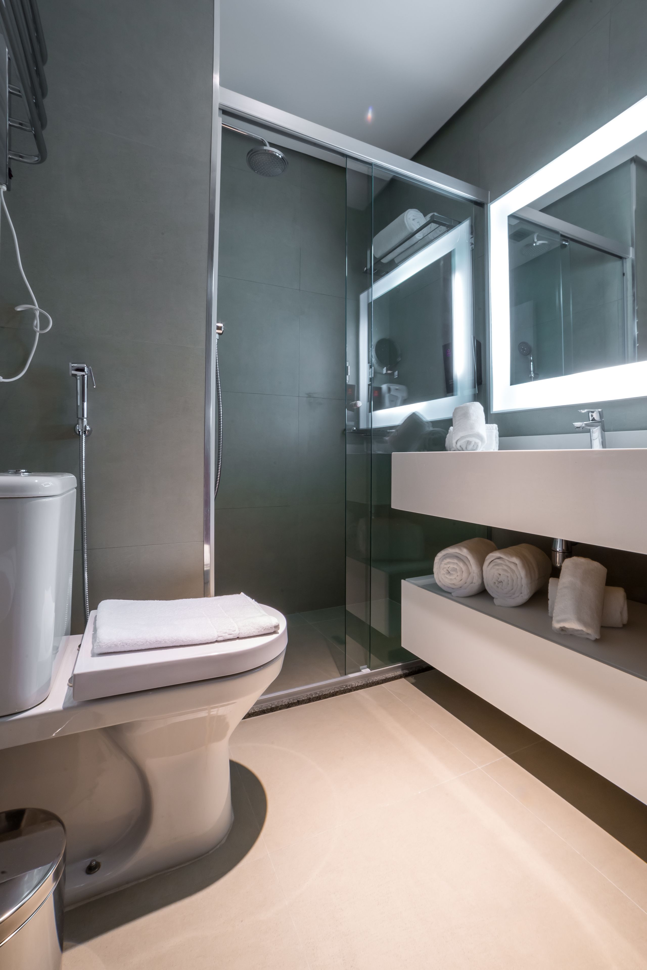 shower, eco-friendly toiletries, hair dryer, towels