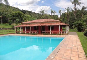Outdoor pool, sun loungers