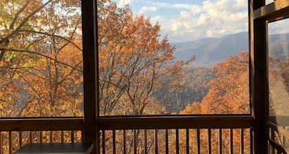 Secluded mountain cabin 5 acres , all rooms with view, hear soothing waterfall