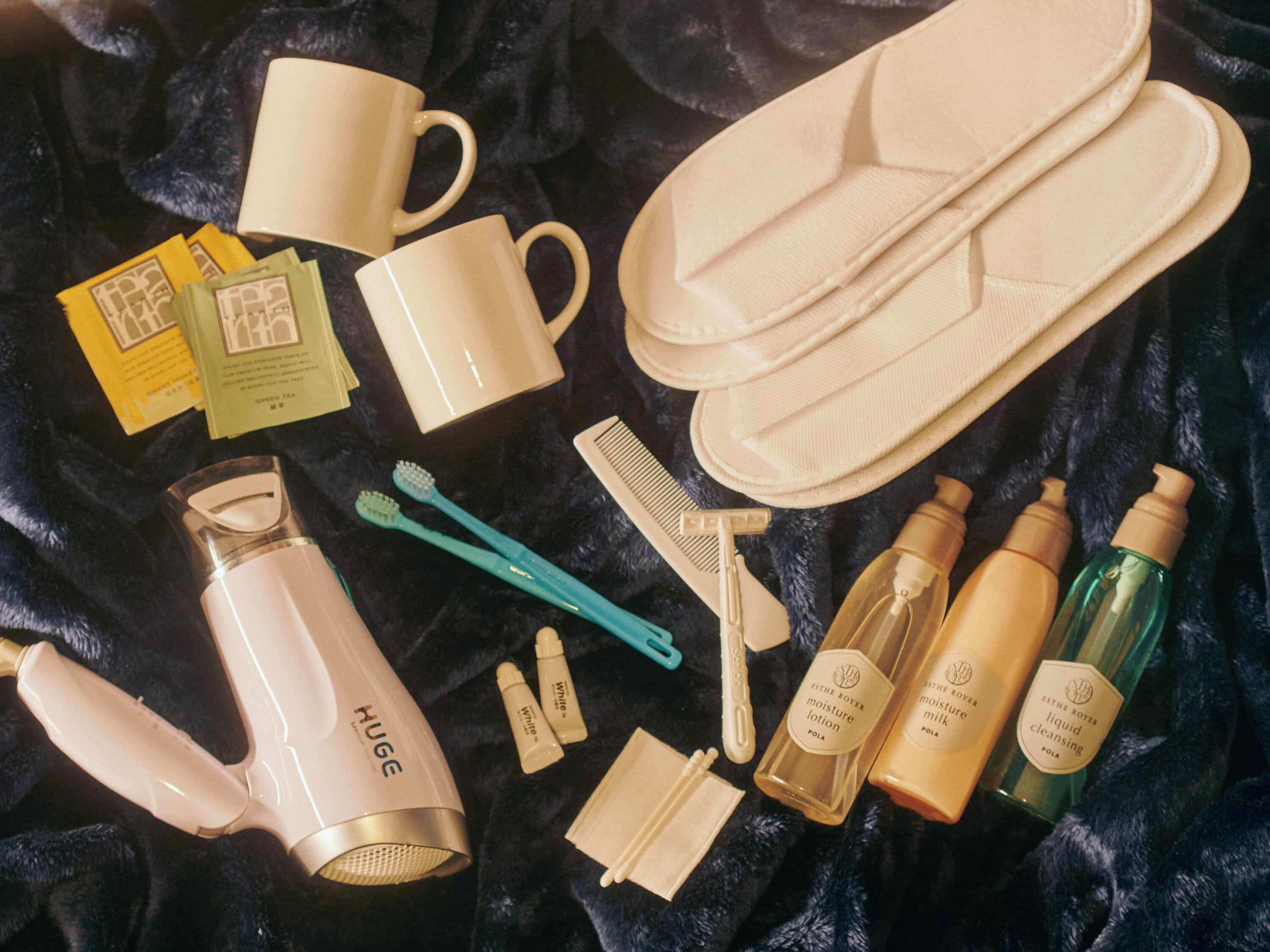 combined shower/bathtub, hair dryer, bathrobes, slippers