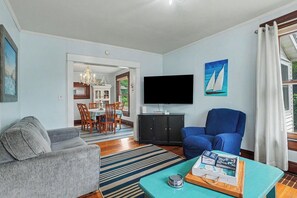 Smart TV, books, music library, stereo