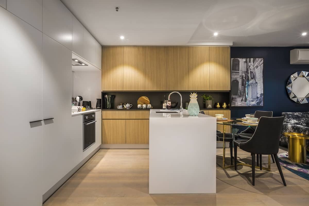 Full-sized fridge, microwave, oven, stovetop