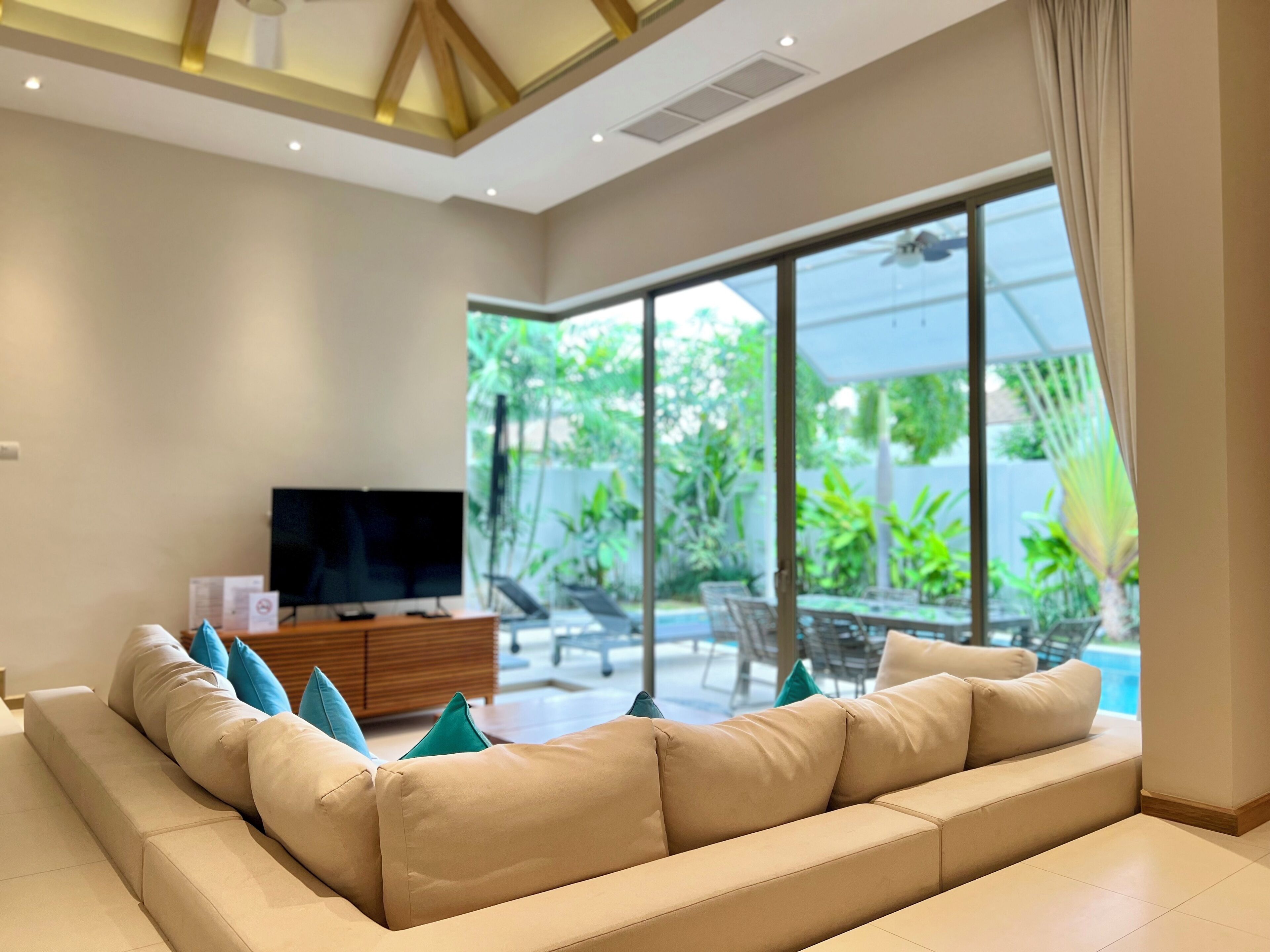 Villa, 3 Bedrooms, Pool View | Living room | LED TV, fireplace, DVD player