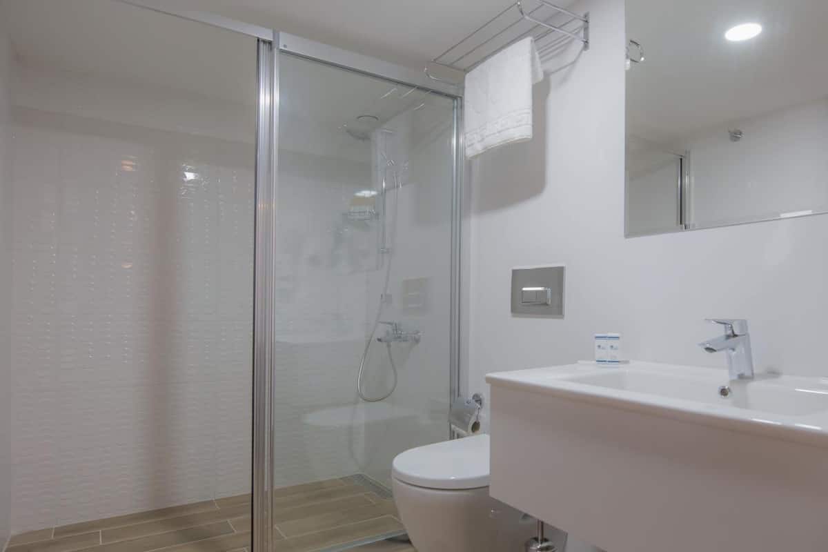 shower, free toiletries, hair dryer, slippers