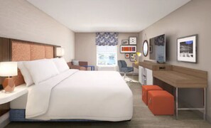 A modern hotel room with a large bed, a desk, a chair, and a TV. - Hampton Inn & Suites Glenarden/Washington DC (Lanham)