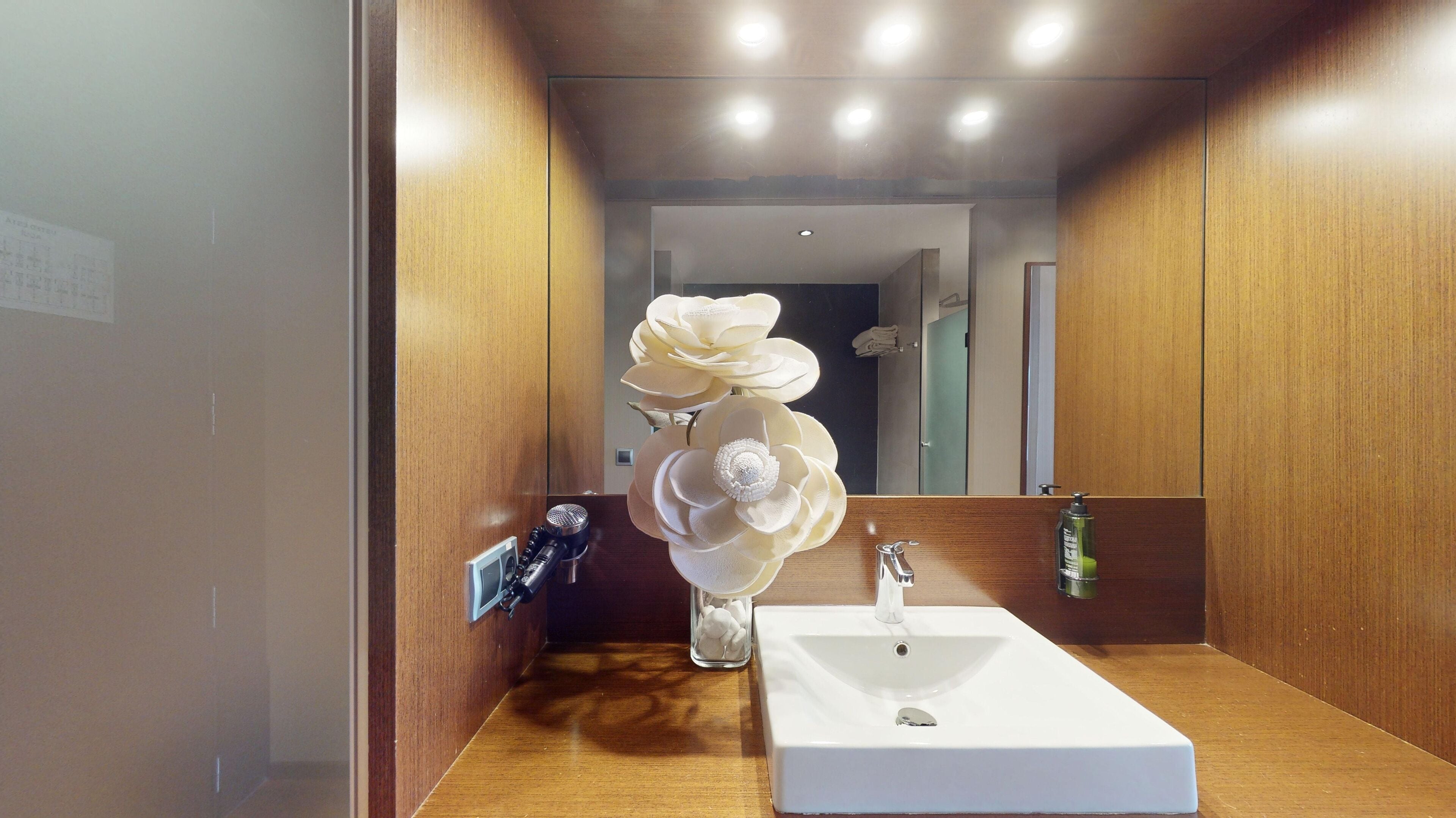 separate bathtub and shower, free toiletries, hair dryer, towels