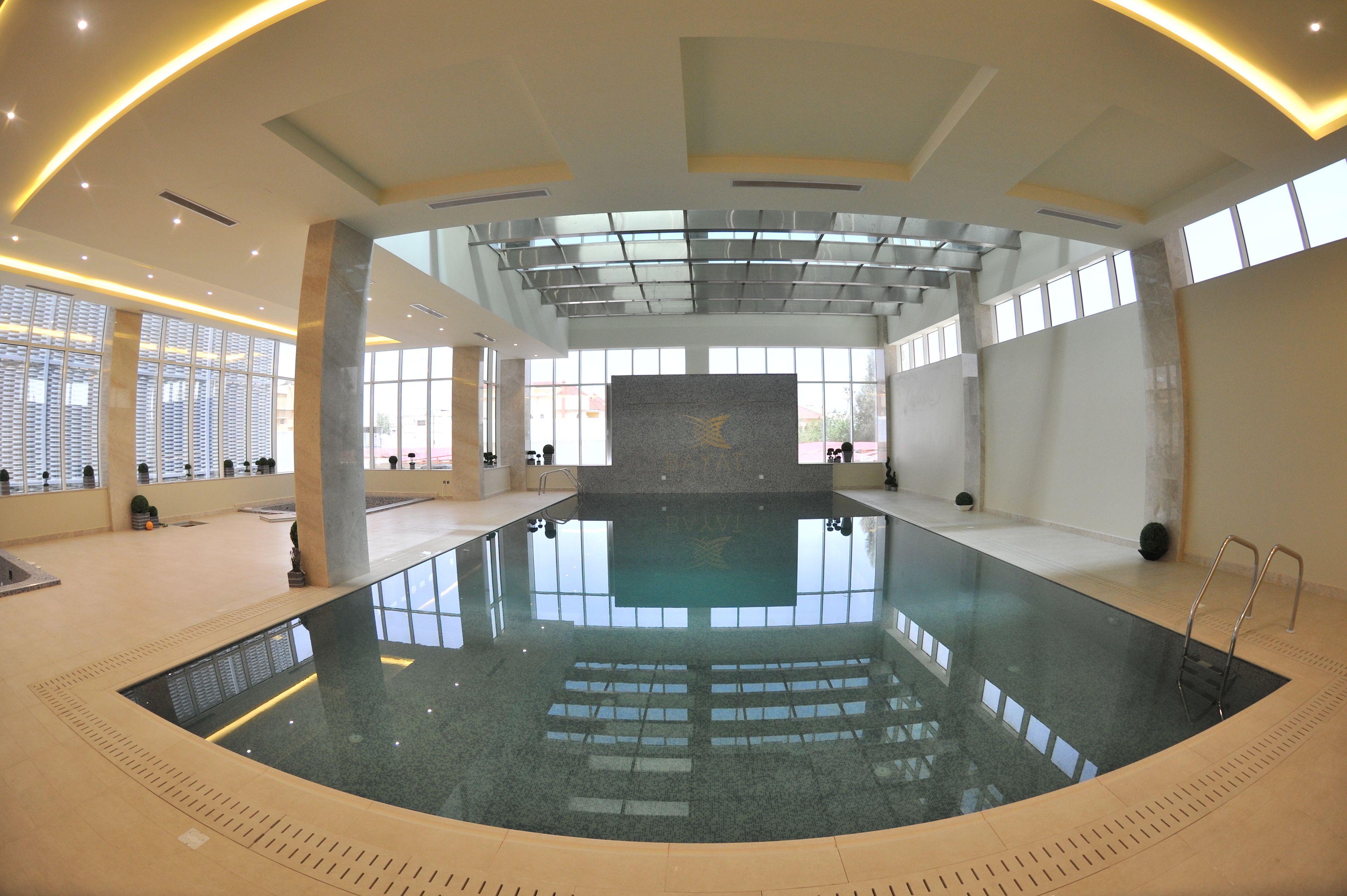 indoor pool, pool loungers