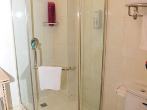 Een douche, gratis toiletartikelen, een haardroger, pantoffels