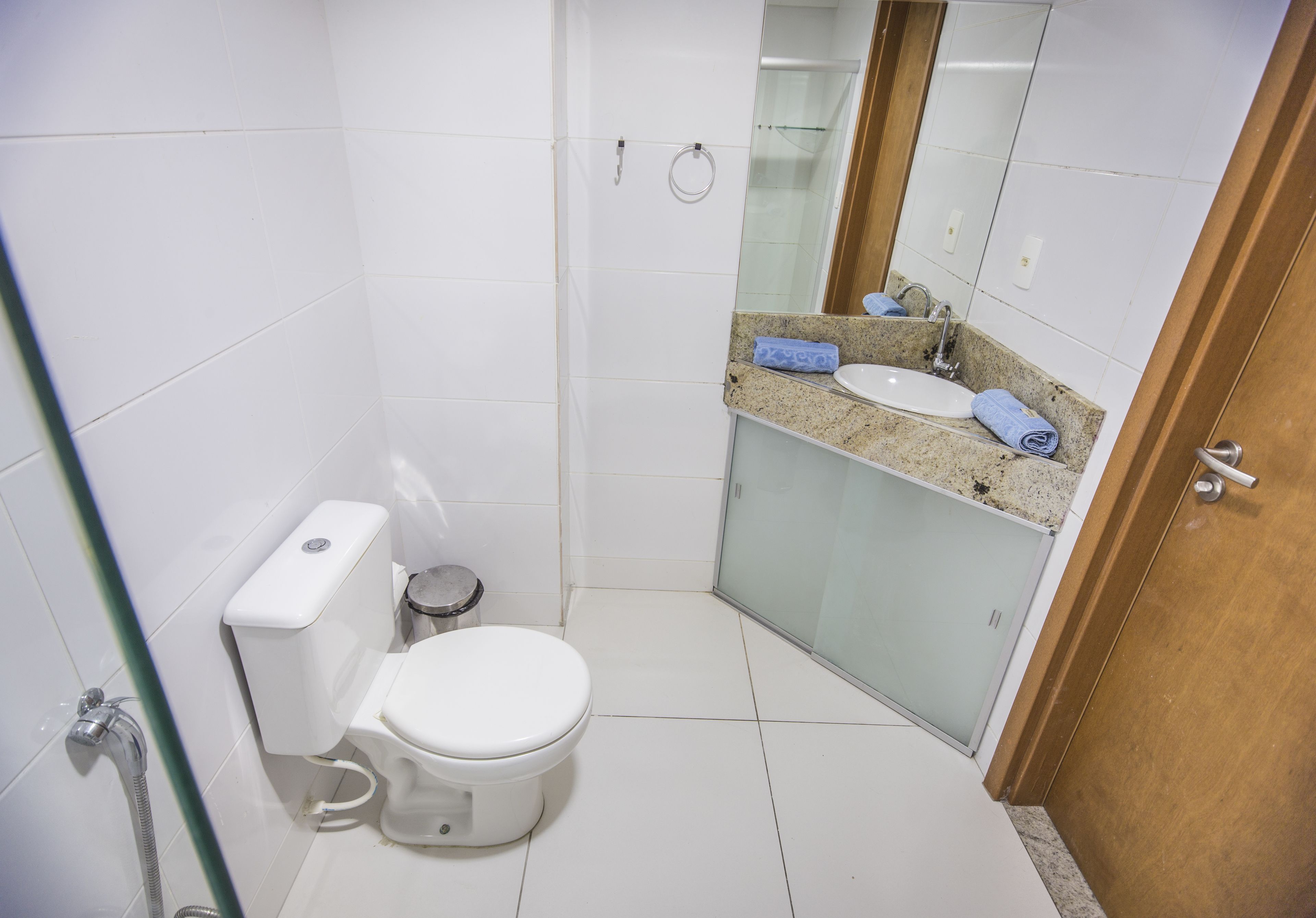 shower, towels, toilet paper